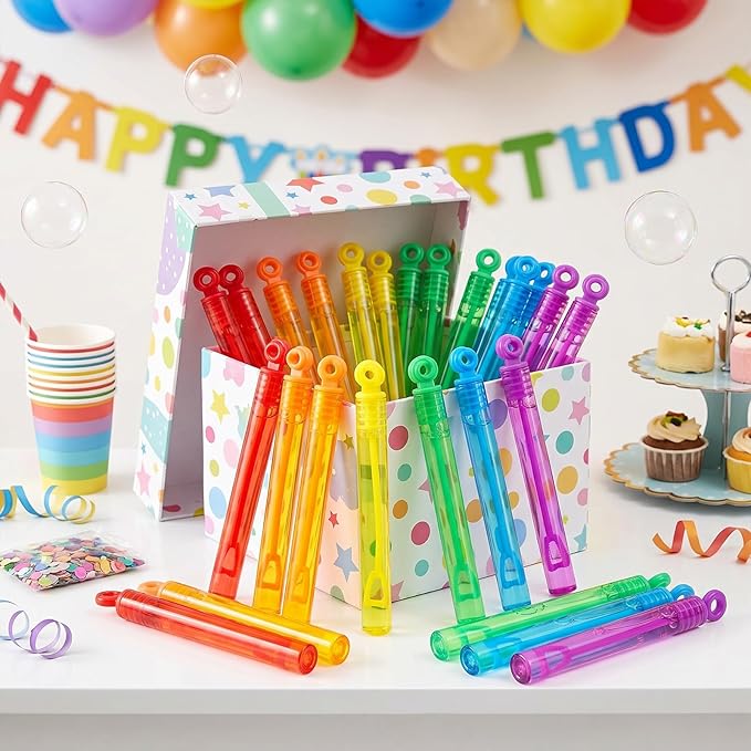 Lunmon 120 Pcs Rainbow Mini Bubble Wands Bulk Neon Bubble Party Favors Toys Gift for Kids Toddler, Summer Beach Pool Birthday Party Supplies, Goodie Bag Stuffer Fillers, Outdoor Event Classroom Prizes