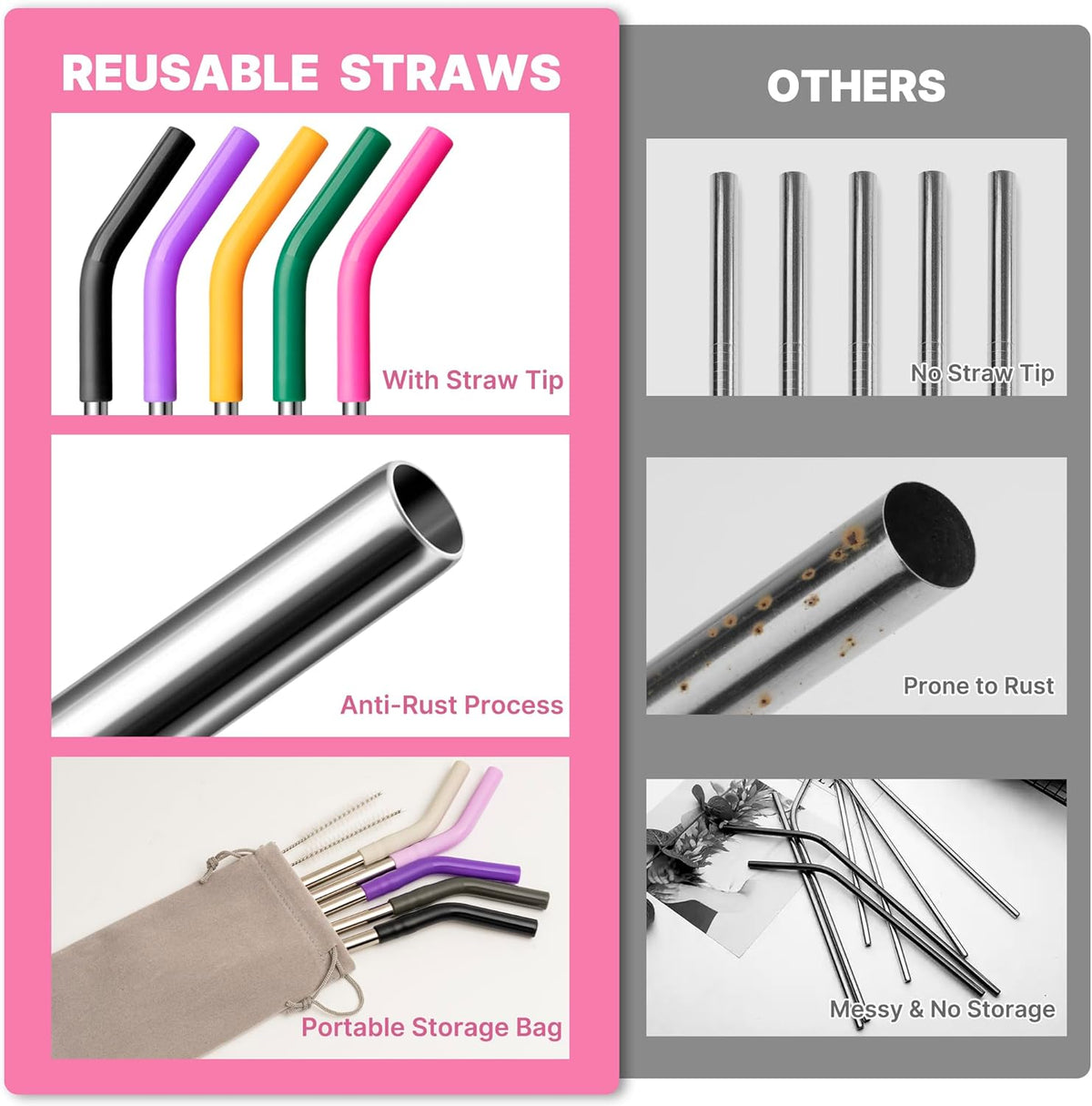 30 oz Straw for Yeti Tumbler, Metal Straight Straws Reusable with Silicone Tip for Bjpkpk, Rtic, Wetoweto, Beast 30 oz Tumbler, Cleaning Brush