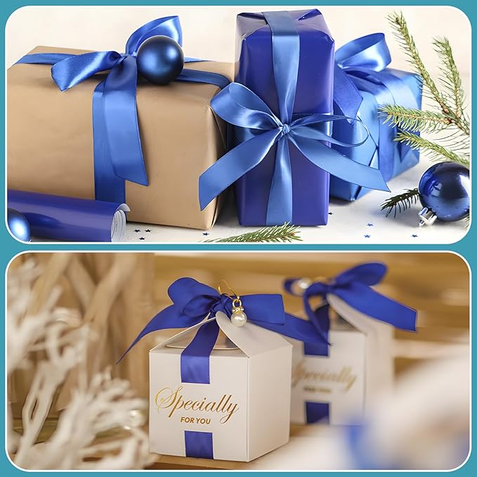 LIUYAXI Blue Satin Ribbon 3/8 Inch x 6 Rolls Total 60 Yards Use for Gift Wrapping, Flower Bouquets, Hair Bows, Wedding, Invitation Cards, Christmas