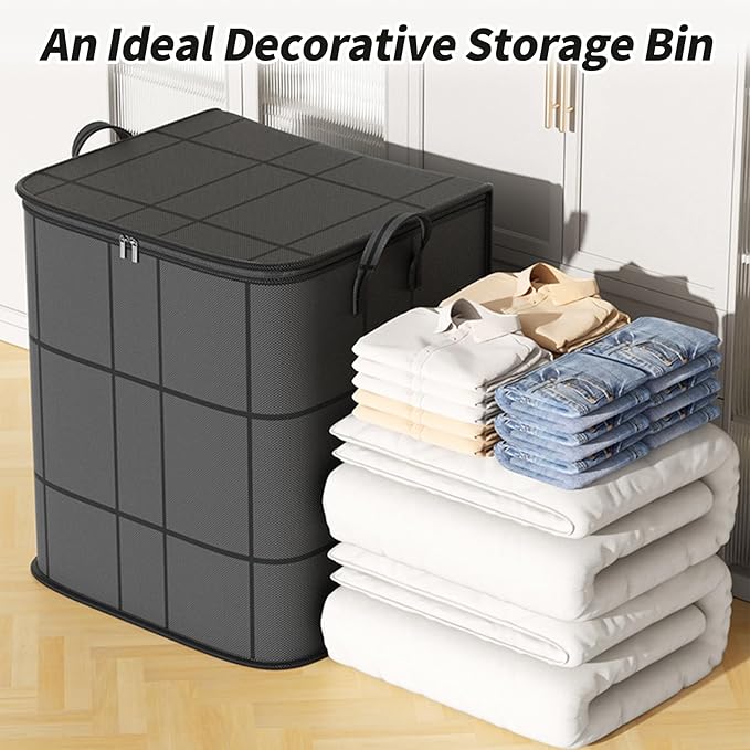 3 Pack Large Clothes Storage Bags, Closet Organizers Storage Containers, Collapsible Storage Bins with Reinforced Handles, Sturdy Zippers, for Clothing, Blanket, Comforters