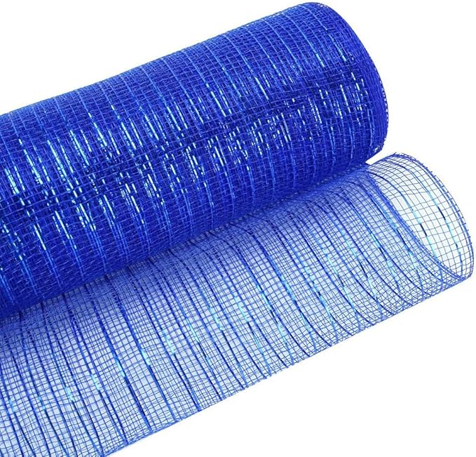 3 Rolls Red White and Blue Deco Mesh Ribbon for Wreath Making Supplies, 10 Inch x 30FT Metallic Foil Burlap Deco Mesh Fabric for 4th of July Patriotic Door Wreath Swags and Decorating