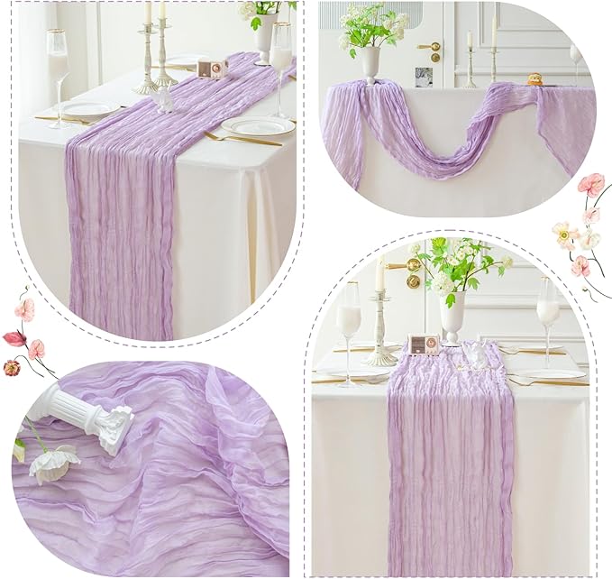 Sioloc Lilac Purple Lavender Cheesecloth Table Runner 120'' x 35'',Spring Easter Decor Soft Gauze Boho Wedding Table Decor for 10ft Table Birthday Party,Baby Shower, Bridal Shower, Home & Event Decor