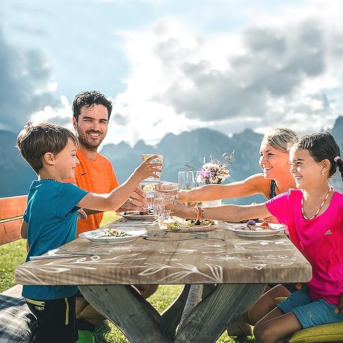 Picnic Table Cover with Bench Covers Elastic Edges, Flower Wood Camper Fitted Table Cover, Outdoor Patio Camping Essentials 72 Inch 3PCS, Waterproof Camping Fitted Tablecloth with Drawstring Bag