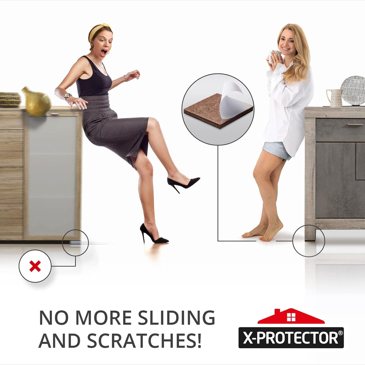 Non Slip Furniture Pads 8 pcs 1 1/2" X-Protector - Premium Furniture Grippers! Self-Adhesive Rubber Feet Furniture Feet - Ideal Non Skid Furniture Pad Floor Protectors - Keep Furniture in Place!