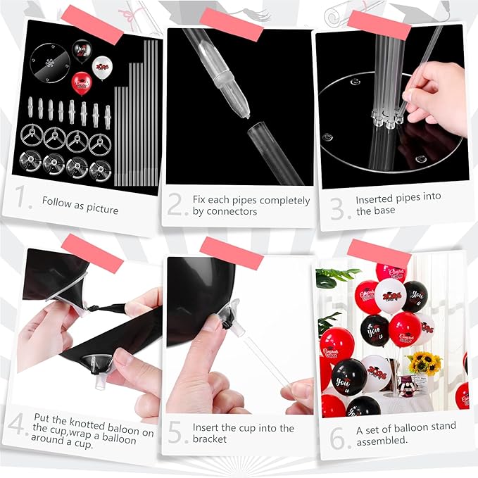 4 Set Graduation Party Balloon Stand Kits for Table Centerpieces Balloon Tables Holders with Congrats 2026 Graduation Party Decorations for School College Photo Props(Red)