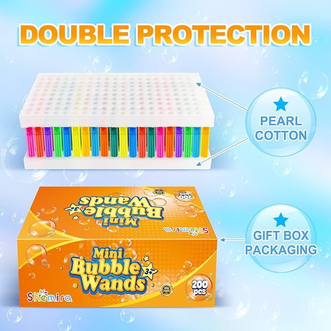 Bubble Wand, 200 Pieces Mini Bubble Wands Bulk in 10 Colors, Bubbles Party Favors Bulk for Kids, Summer Toys for Girls & Boys, Carnival Prizes, Themed Birthday, Wedding, Indoor Outdoor Activity