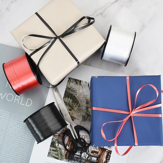 TONIFUL 300 Yards Curling Ribbon-Balloon Ribbon-Balloon String for Art&Craft Decor,Gift Wrapping,Ribbons and Bows for Christmas New Year Birthday Gifts Graduation Supplies (Black Red White)