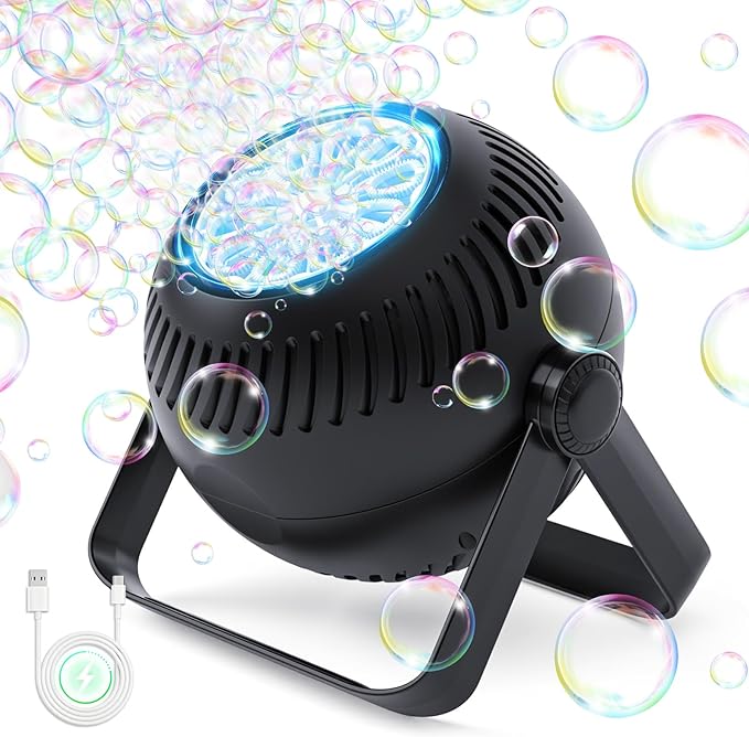 2026 Bubble Machine, 20000+ Bubbles Rechargeable Bubble Maker, Automatic Bubble Blower with Lights & 360° Adjustable Angle, Outdoor Bubble Toys Gifts for Kids, Birthday Parties, Backyard, Wedding