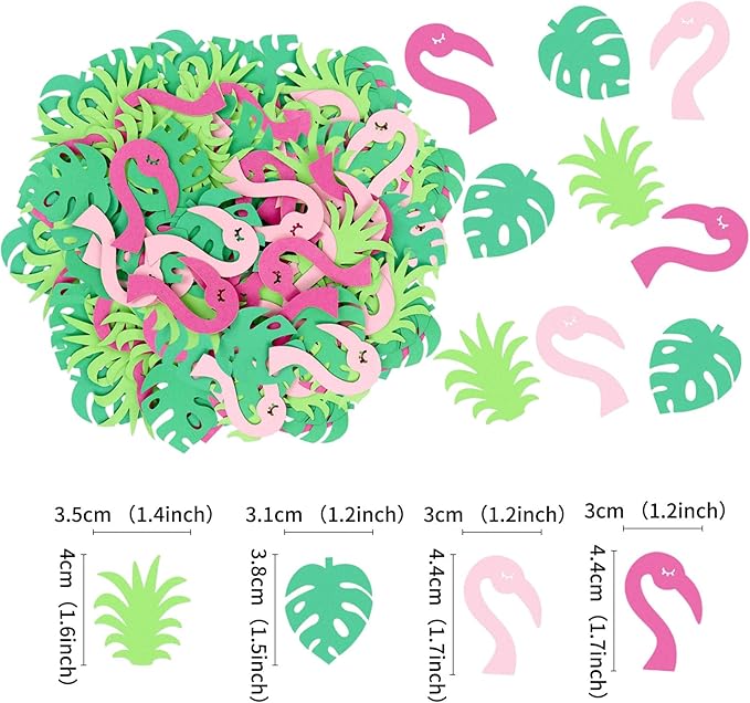 100PCS Tropical Hawaii Flower Flamingo Confetti Tropical Birthday Baby Shower Party Decorations Green Leaf Confetti Party Decorations for Birthday Baby Shower Pool Beach Jungle Wedding (flamingo)