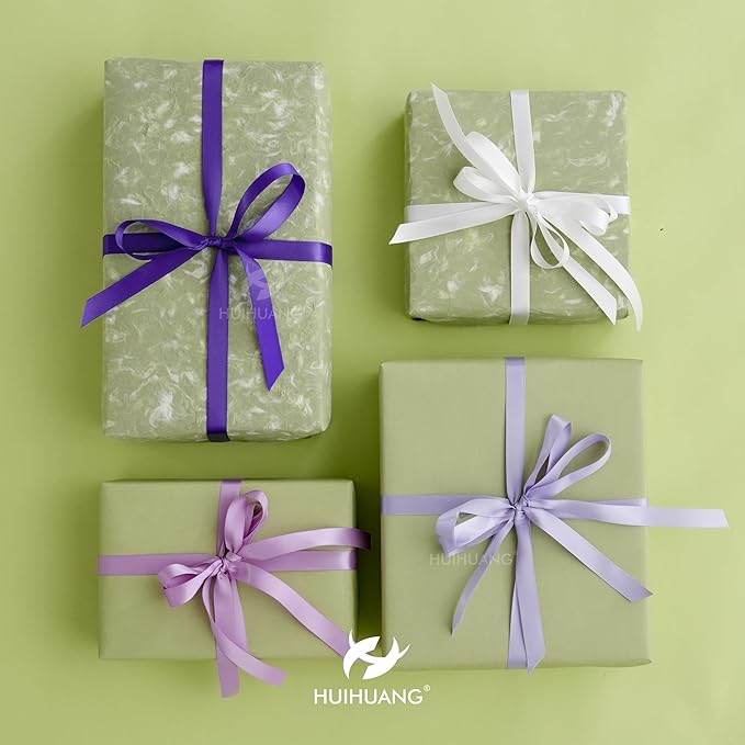 HUIHUANG Purple Satin Ribbon 1/2 inch x 4 Rolls White/Dark Purple/Lilac/Lavender Ribbon for Gift Wrapping DIY Crafts Hair Decor Flower Bouquets Wedding Decor- Total 40 Yards