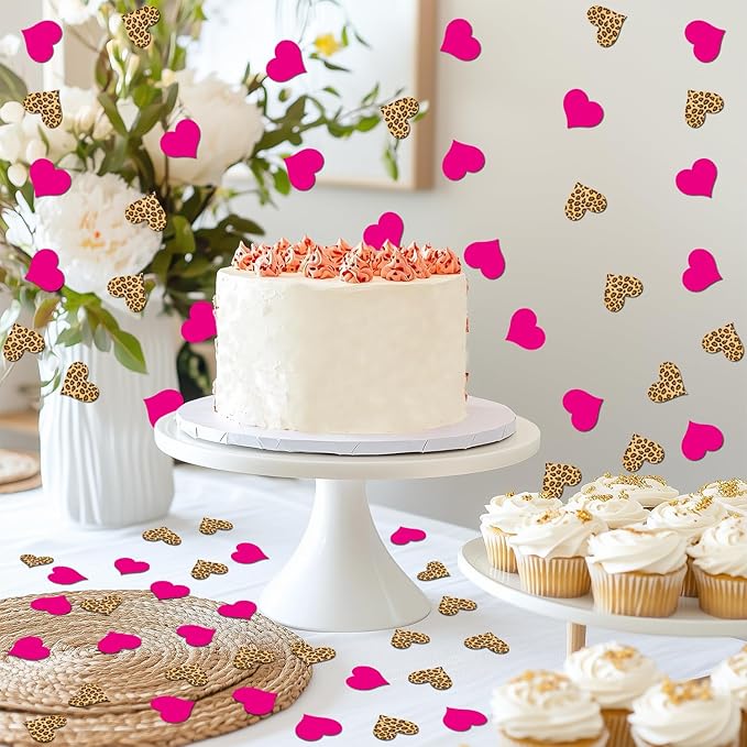 200Pcs Leopard Print Heart Confetti Leopard & Cheetah Party Decorations Rose Red Heart Confetti Table Decor for Boys Girls Baby Shower Birthday Bachelorette Bridal Shower Engagement Party Supplies