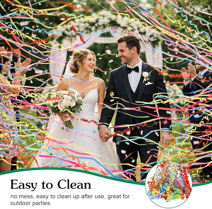 16Pack No Mess Streamers, Green Hand Thrown Streamer Poppers, No Mess Confetti Poppers, Party Poppers with Ribbons, Confetti Streamers for Birthday, Wedding, Celebrations, Graduation, Party Favors