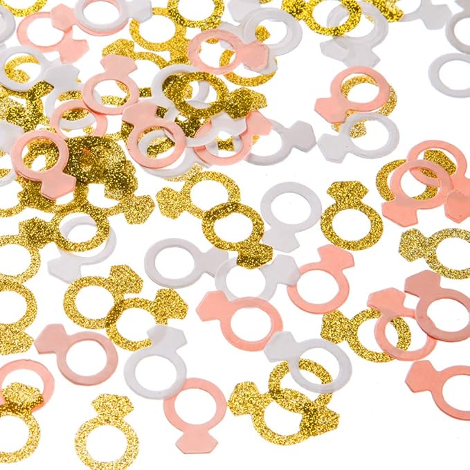 MOWO Glitter Diamond Ring Confetti Table Decor and Event Decor, Gold Glitter,Pink,White, 200 Count