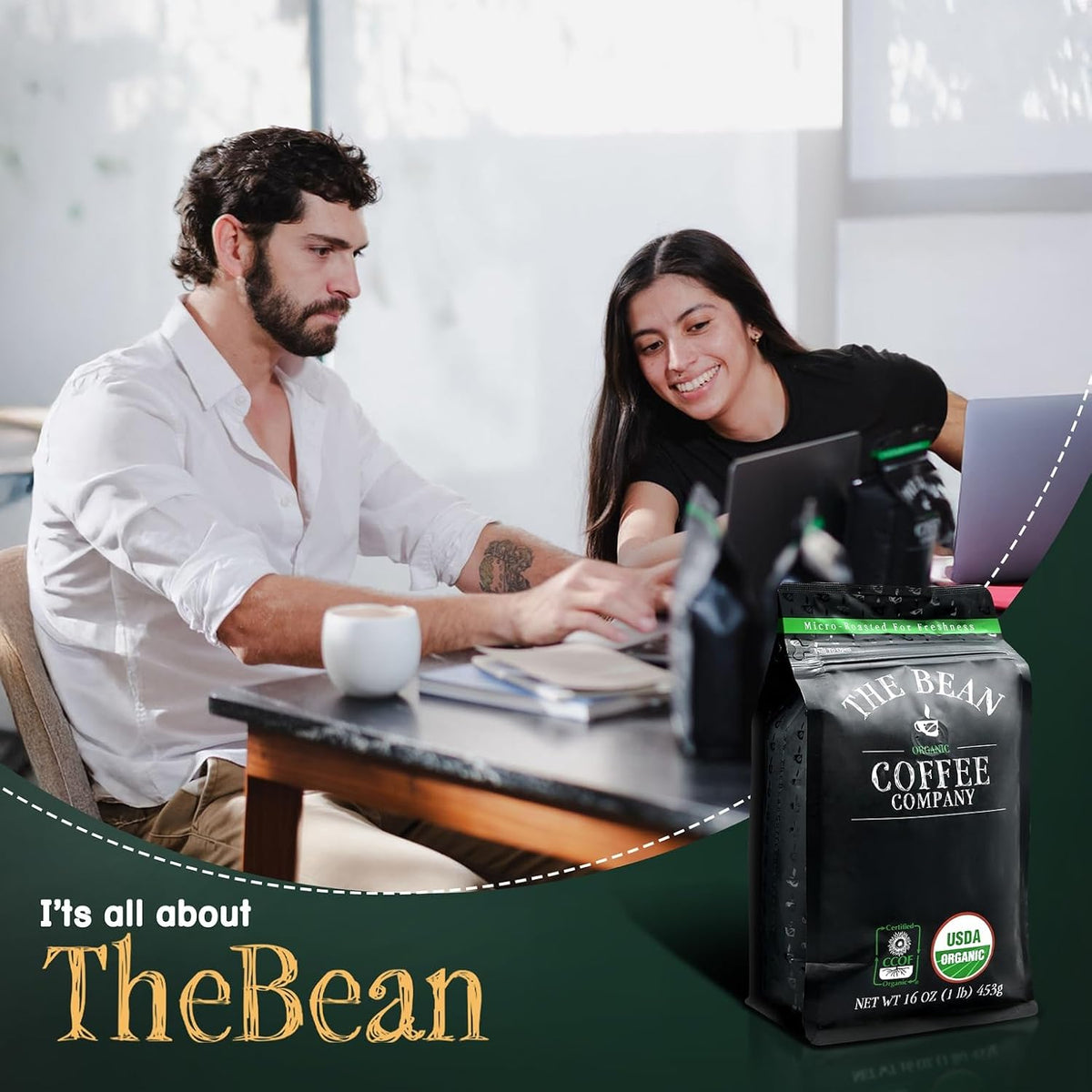 The Bean Organic Coffee Co. Le Bean French Roast, Whole Bean, 2 x 1 lb | Bold, full-bodied dark French roast. Organic coffee beans. 2 x 1 lb.