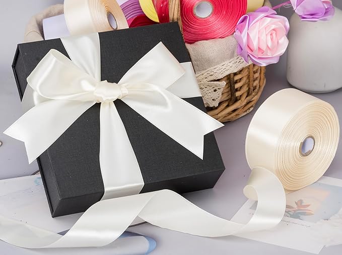 YASEO 1 1/2 Inch Ivory Solid Satin Ribbon, 50 Yards Craft Fabric Ribbon for Gift Wrapping Floral Bouquets Wedding Party Decoration