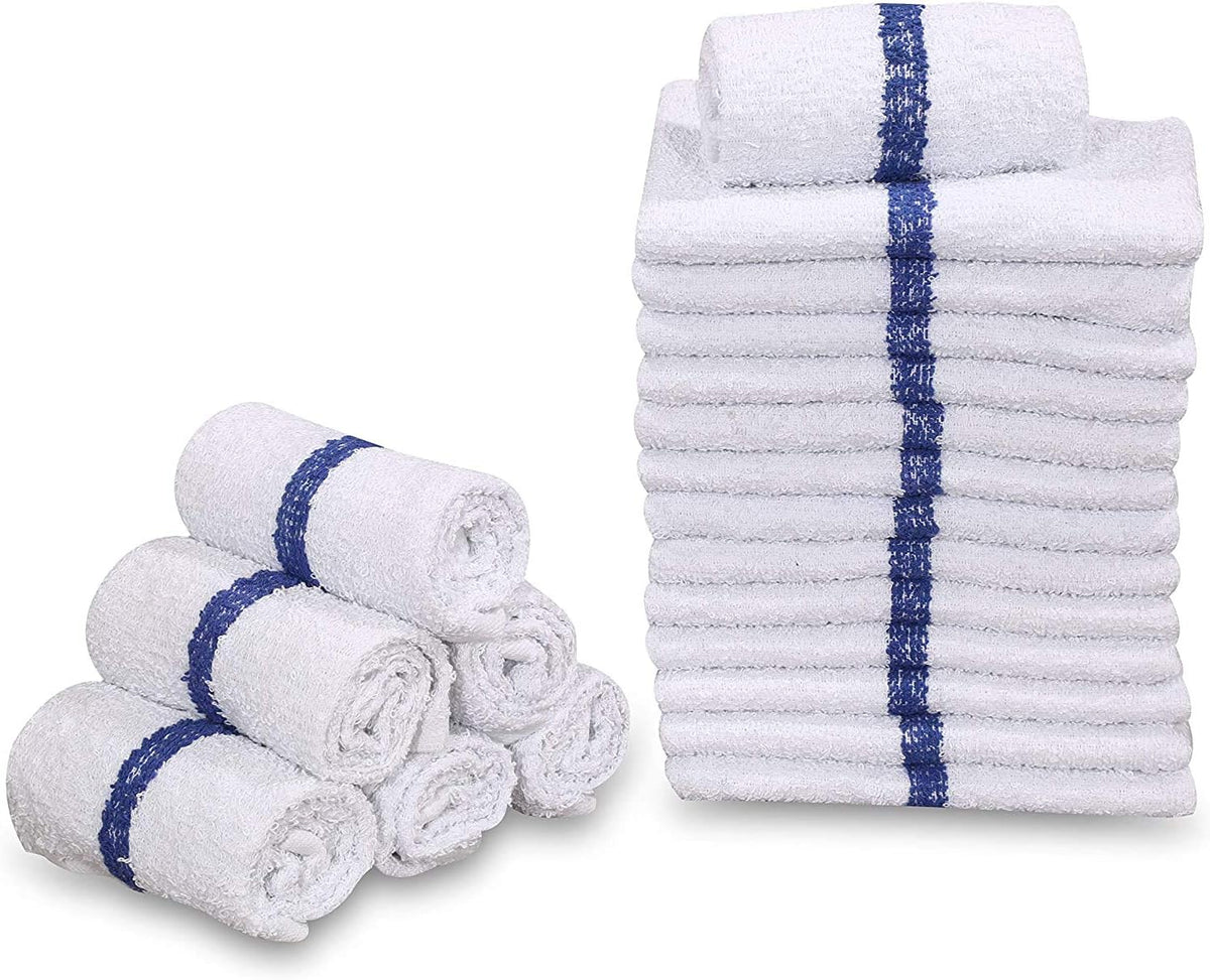 Gold Textiles New Cotton Blend White Restaurant Bar Mops Kitchen Towels (36, Blue Stripe)