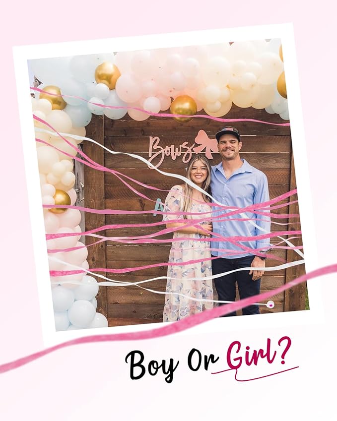 BATTIFE 10 Packs Pink Gender Reveal Streamer Poppers, Hand Throw Confetti Poppers, No Mess Paper Crackers for It's a Girl Party, Baby Shower, Wedding, Birthday