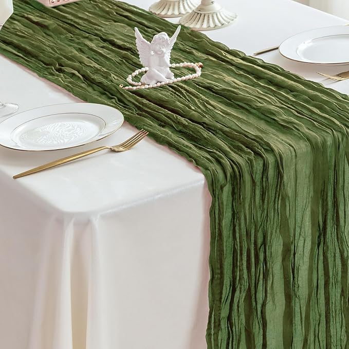 Sioloc 5 Pack Moss Green Cheesecloth Table Runner 120'' x 35'',Spring Easter Decor Soft Gauze Boho Wedding Table Decor for 10ft Table Birthday Party,Baby Shower, Bridal Shower, Home & Event Decor