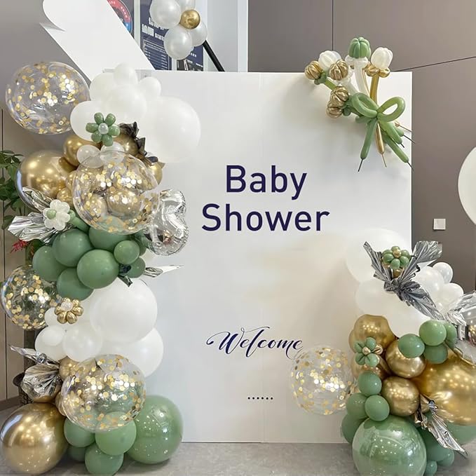 MEBAY Sage Green Balloon Arch Kit, 166Pcs Olive Green White Gold Balloons Garland for Baby Shower Birthday Wedding Jungle Safari Party Decoration