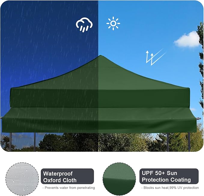 10x10 Pop up Canopy Tent with Awning Easy up Canopy with Wheel Bag Heavy Duty Waterproof Canopy Commercial Gazebo Tent for Outdoors Parties Vendors(Dark Green