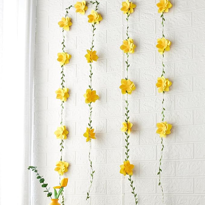 Wildflower Party Decorations 3D Narcissus Flower Garland (2PCS) Yellow Flower Garland Daffodil Decor for Wedding Graduations Easter Baby Shower Party Arch Garden Background