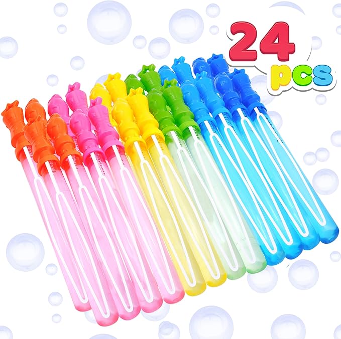 JOYIN 24 Pack 14.25’’ Bubble Wands Assortment, 6 Colors Giant Bubble Wands Party Favors Kids Summer Toys Outdoor Play Toys Games Christmas Birthday Party