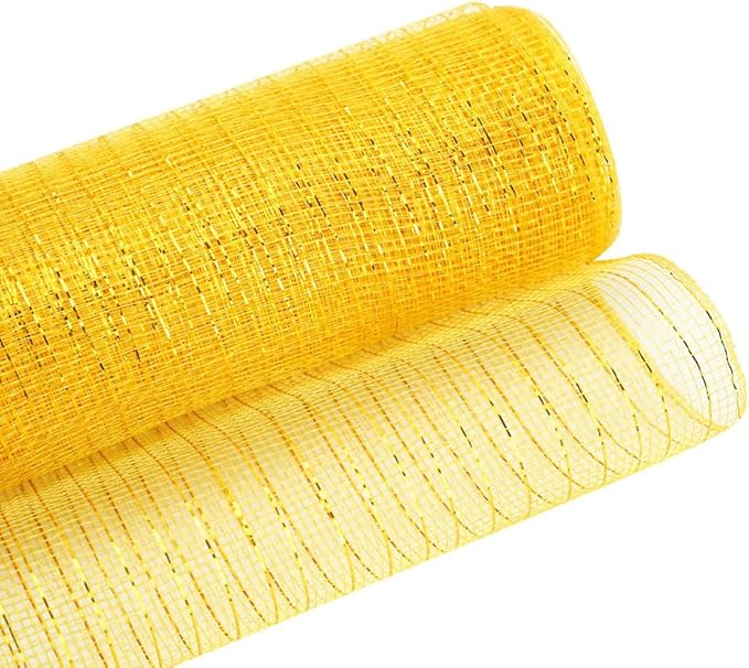 3 Rolls Gold Deco Mesh Ribbon for Wreath Making Supplies, 10 Inch x 30FT Metallic Foil Burlap Deco Mesh Fabric for DIY Crafts Christmas Tree Thanksgiving New Year Wreath Swags and Decorating