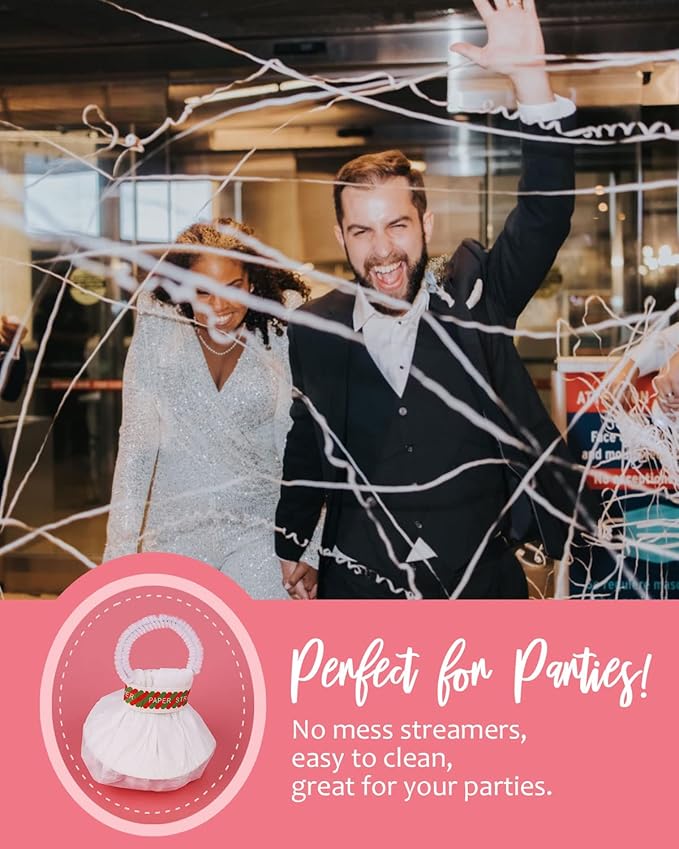 BATTIFE Streamers Poppers - Hand Throw Confetti Poppers, No Mess Paper Crackers for Birthday Wedding Party Celebrations, White, 16.4Ft/5M (30Pack)