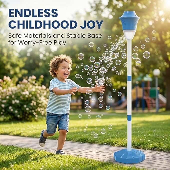 【Cherry Red】 Bubble Machine - Automatic Street Lamp Bubble Torch with Lights, Standing Bubble Maker Detachable Handheld Wand, Rechargeable Outdoor Bubble Tower for Birthday Party Garden Backyard