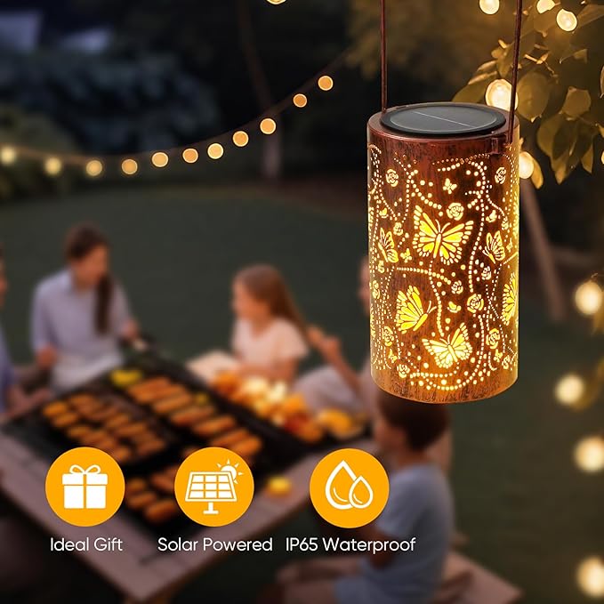 Homemory Butterfly Solar Lanterns Outdoor Waterproof, Birthday Gifts for Women Mom Grandma, LED Solar Lights Metal Decoration Outside for Yard, Patio, Backyard, Porch, Lawn