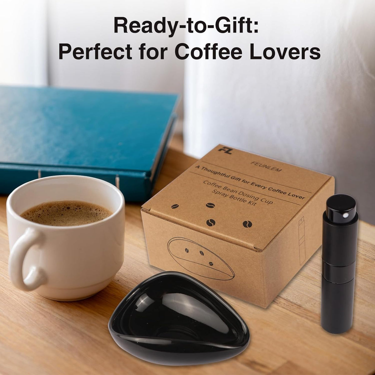 Coffee Bean Dosing Cup and Spray Bottle Set - Ceramic Espresso Accessories Kit, 8ml Static Reducing Sprayer for Cafe, Home Use