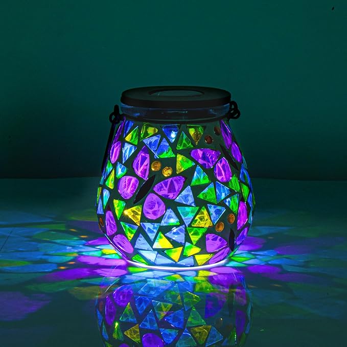 Afirst Mosaic Solar Lanterns - Glass Hanging Lights Butterfly Hollow Out Waterproof Outdoor Decorative for Garden, Patio, Holiday Party Outdoor Decoration, 1 Pack