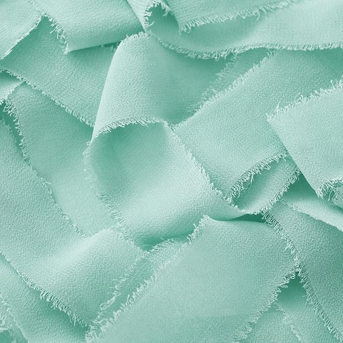 DORIS HOME Mint Green Chiffon Ribbon for Flower Bouquet, 2" x21Yd Fabric Ribbon for Gift Wrapping, Handmade Frayed Ribbon for Wedding, Chiffon Silk Ribbon for Christmas Decorations
