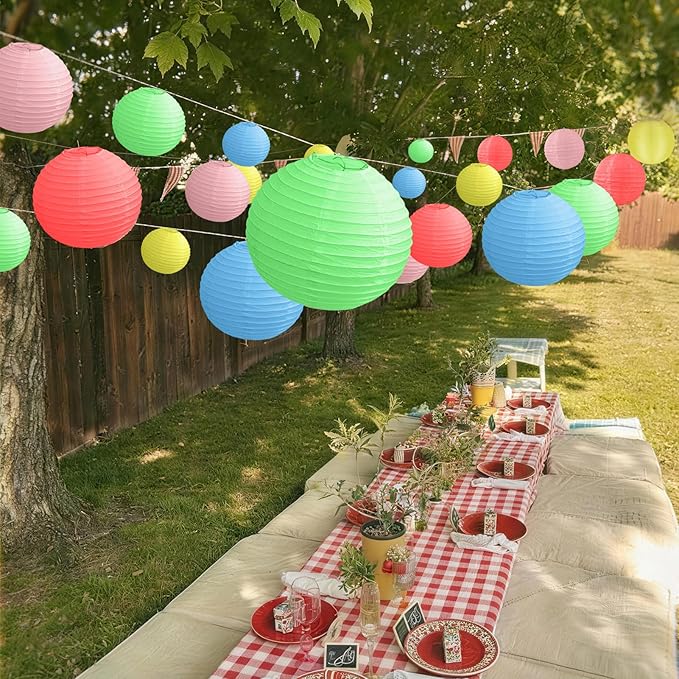 KNONEW 20 Pack 10" Multicolor Outdoor Silk Lanterns Decorative Party Waterprooof Chinese Hanging Round Lanterns for Weddings, Birthdays, Parties Decoration (No Light Bulbs Included)