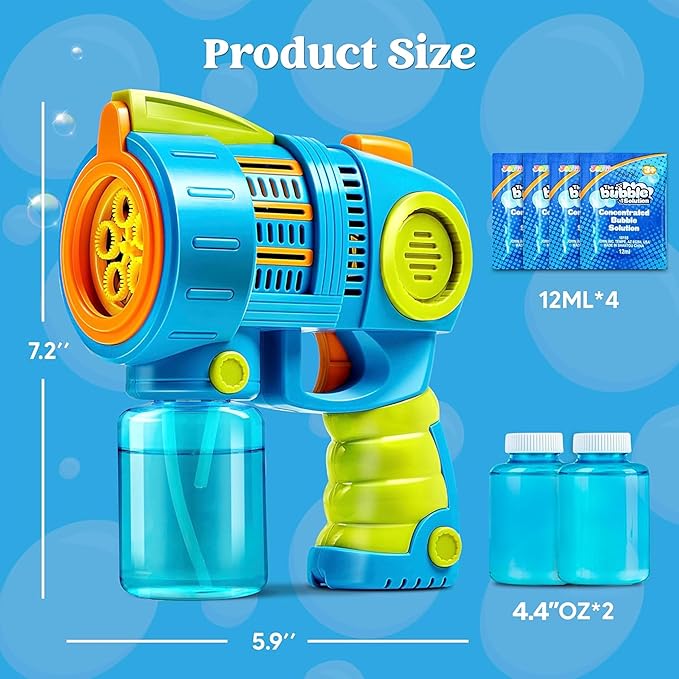 Sloosh 2 Packs Bubble Gun Machine with Refill Solution, Automatic Bubble Maker Blower for Kids, Outdoors, Party, Easter, Summer, Easter Basket Stuffers, Birthday Gift