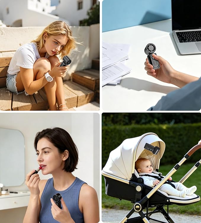 Portable handheld small fan, with built-in fixed clamp, featuring 6-speed adjustable high-speed personal fan, LED display screen, rechargeable, suitable for use in makeup, travel, indoor and outdoor