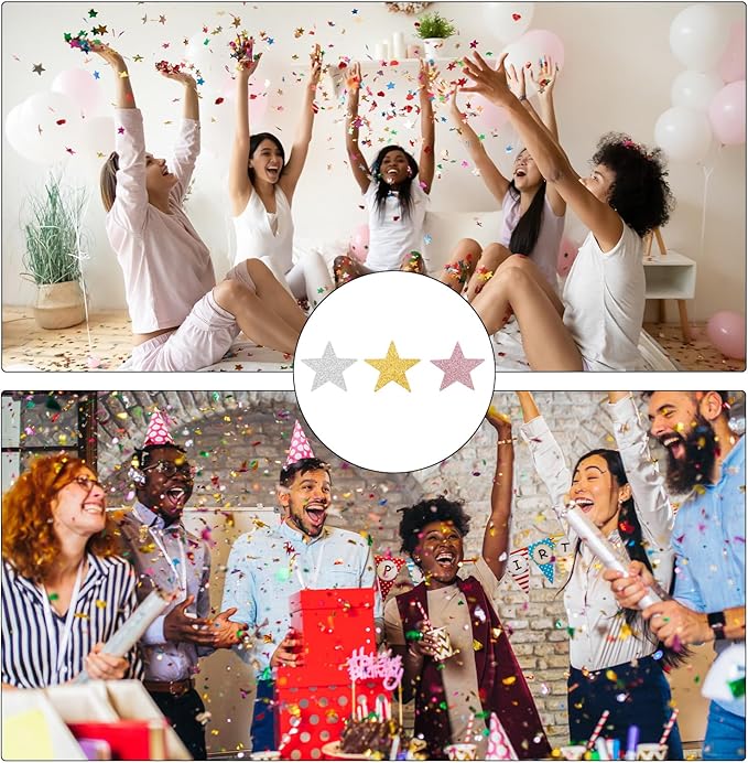 MECCANIXITY 200Pcs Star Confetti Glitter Confetti Table Confetti Decor for Party Wedding Festival Decorations,0.79x0.79Inch,Pink/Silvery/Gold