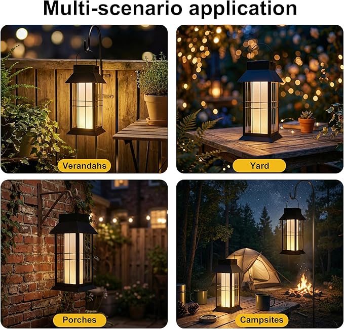 Solar Hanging Lantern Outdoor Waterproof,Black Heavy Duty Metal Solar Powered Hanging or Table Lamp for Patio, Garden, Yard, Porch - Decorative Warm White Lights