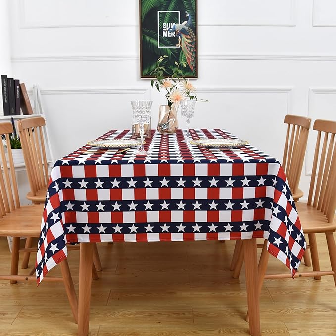 Waterproof Patriotic Tablecloth Fabric - Oblong 52x70 Inch Independence Day Buffalo Tartan Table Cloth for Indoor/Outdoor Use - Washable Tabletop Cover for Dinner, BBQs, and Parties
