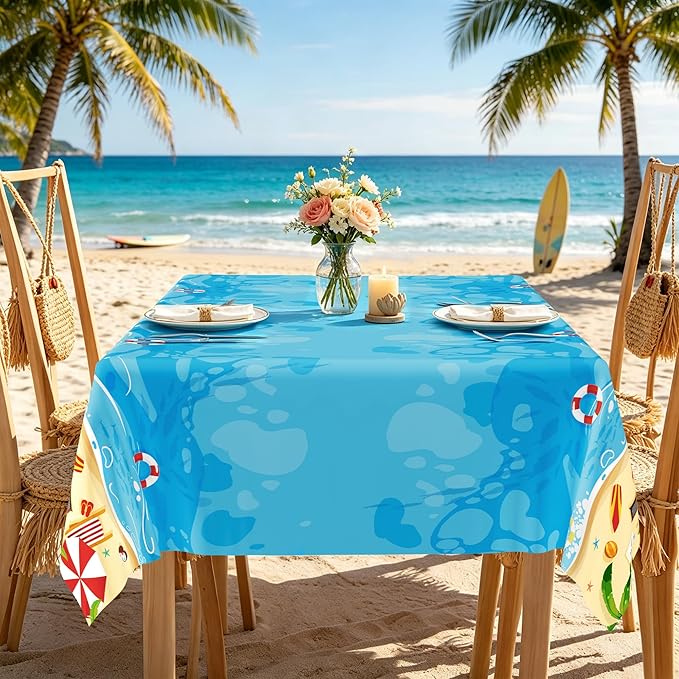 QZYL 12Pcs Summer Beach Tablecloth, 54 x 108 Inch Rectangle Beach Table Cloth, Disposable Summer Plastic Tablecloth Beach Party Decorations, Hawaiian Tropical Table Cover for Birthday Picnic Supplies