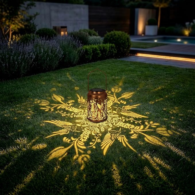 Solar Lantern Outdoor Waterproof, Gifts for Women Mom Grandma, Hanging Metal Light Hummingbird Garden Decor for Yard Patio Lawn