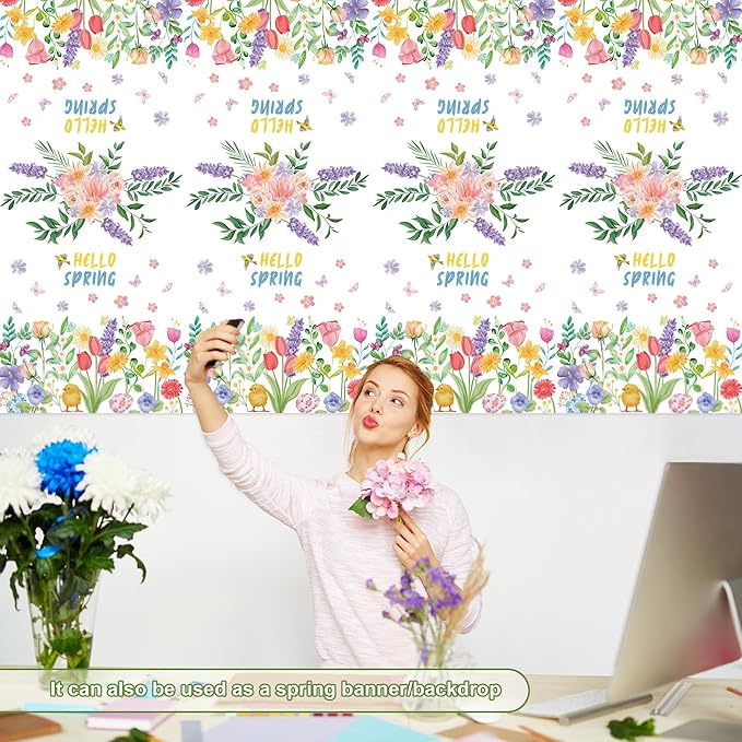 OHOME 2 Pack Spring Decorations - Spring Decorations for Home - Disposable Plastic Spring Tablecloth | Floral Tablecloth for Mothers Day Wildflower Butterfly Birthday Garden Party Decorations