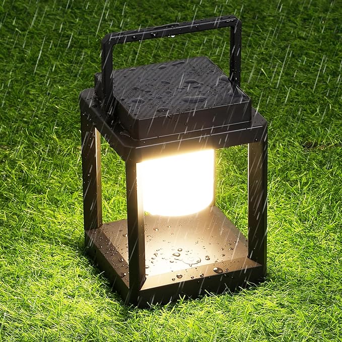 DAKAFUL Outdoor Table Lamp, Led Lamps for Nightstand, Solar Lanterns Outdoor Hanging for Patio Waterproof, Cordless Battery Operated Lamp, Rechargeable Solar Lantern for Reading, Decor, Camping