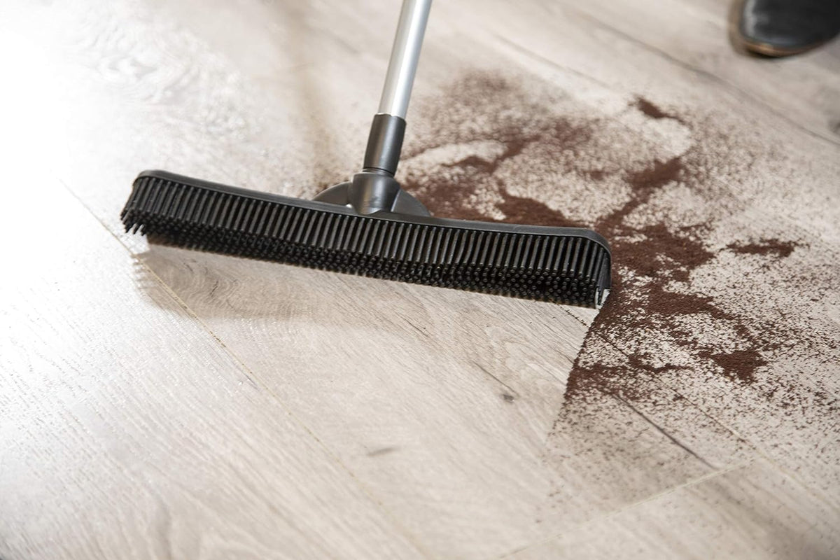 FURemover Compact Pet Hair Rubber Broom with Squeegee, with Handle That Telescopes up to 40" for Carpet, Tile and Hardwood