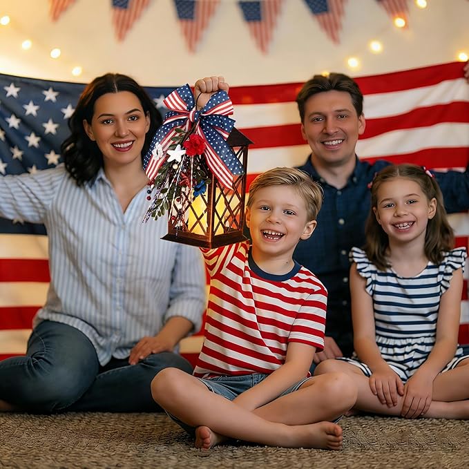 Patriotic Solar Lanterns Outdoor, Waterproof Garden Hanging Lanterns, 13" Patriotic Decorations Outdoor Lantern with Led Flameless Candles, 4th of July Lantern for Porch, Yard, Patio Decor