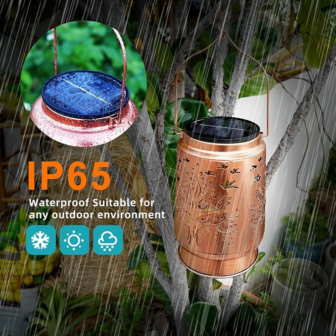 Solar Lanterns Outdoor Metal Garden Mothers Day Gifts for Women Mom Waterproof Hanging Solar Lights Decorative Large Outdoor Lantern with Upgraded 2000mAH Battery, Decorations for Garden Patio Yard