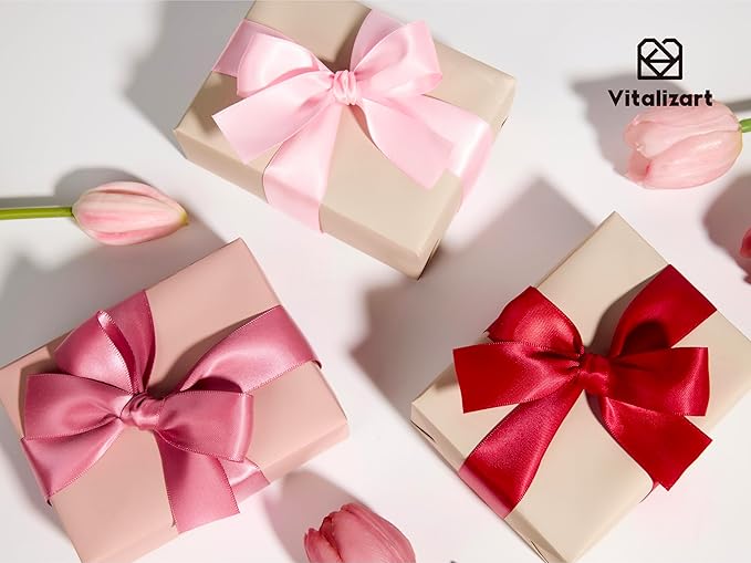 Vitalizart Ribbon for Gift Wrapping 1" x 30Yd Doubel Face Continuous Functional Satin Ribbon for Crafts Silk Like Fabric Flower Bouquet Birthday Party Decorations Bridal Shower Wreath Hair Pink & Red