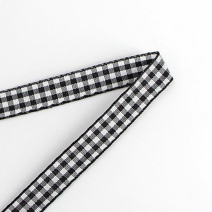 Ribbli Black and White Gingham Ribbon,Polyester Woven Edge,3/8 Inch x 10 Yard,Plaid Ribbon,Buffalo Checked Ribbon (Black 1)