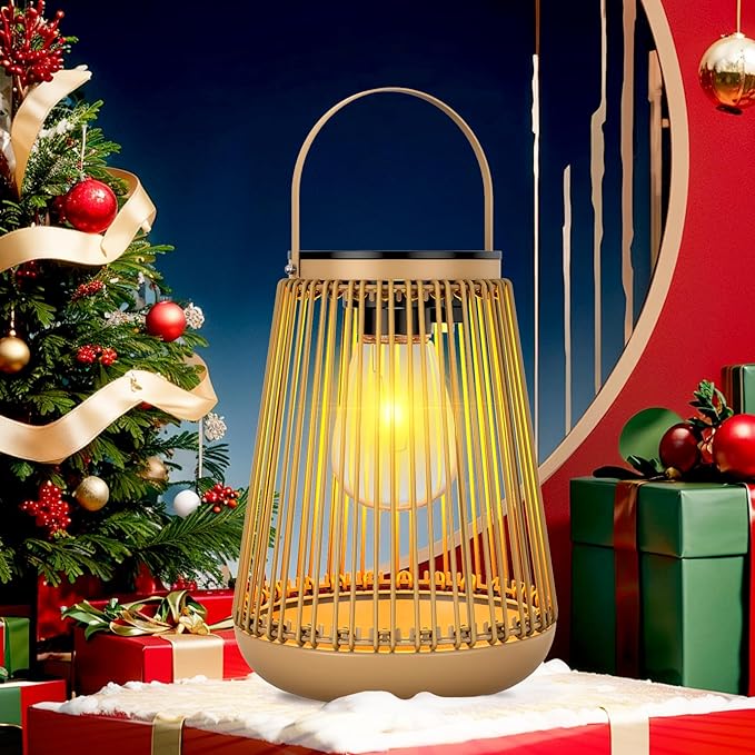 Solar Lanterns Outdoor Waterproof, KagoLing Outdoor Solar Lanterns Gifts for Women Mom Grandma, Woven Garden Decor, Rattan Lantern Decoration for Yard, Patio, Porch, Balcony, Backyard, 2 Pack