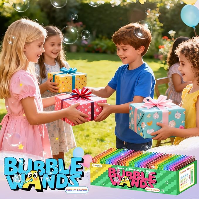 300 Pcs Bubble Wands Bulk in 10 Colors, Mini Bubble Wands,Bubble Party Favors for Kids, Children's Bubble Party Gifts, Summer Toys, Indoor and Outdoor Activities, Themed Birthdays, Girls and Boys